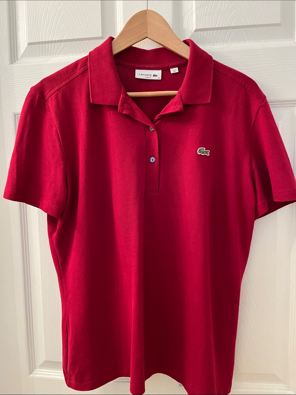 Lacoste Women's Red Short-Sleeve Polo Top Size 46 (XL) Slim Fit Like New